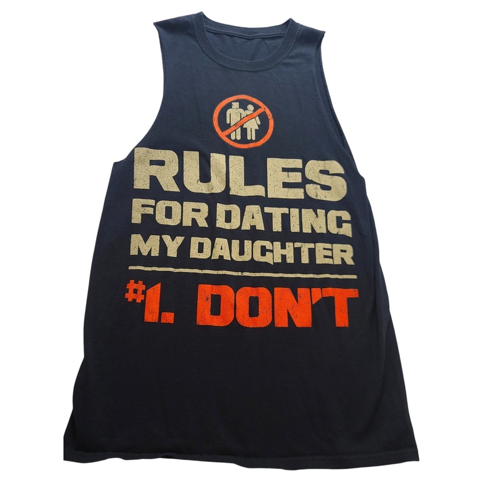 Rules For Dating My Daughter Muscle Tank Top‎ Navy Blue Graphic Tee Men's Small